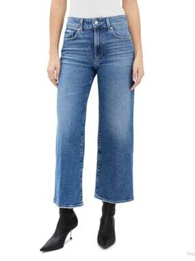 High Rise Cropped Wide Leg Ankle Jeans Low Stretch Denim
